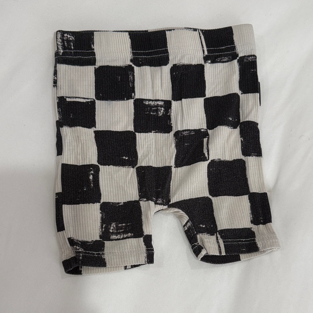 Kids Checkerboard Ribbed Shorts in Black and White
